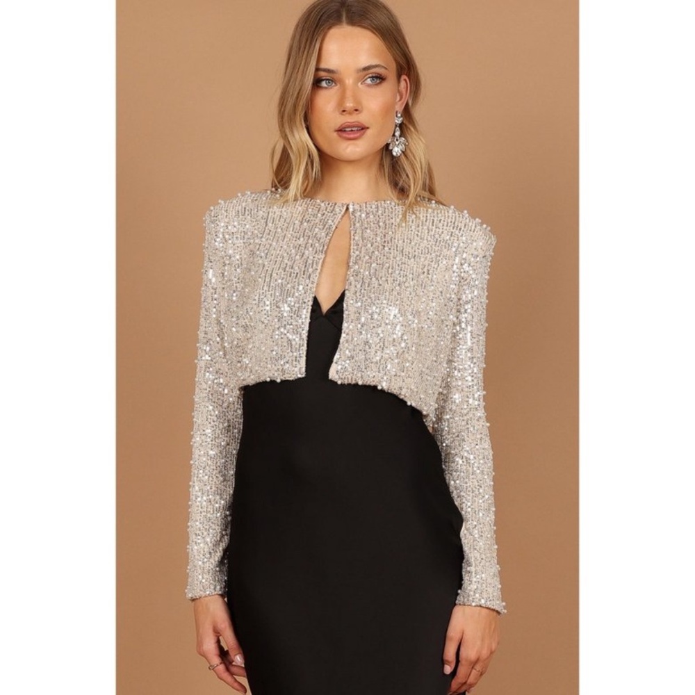 Petal & Pup - MONICA ALL OVER PEARL CROP JACKET - NUDE